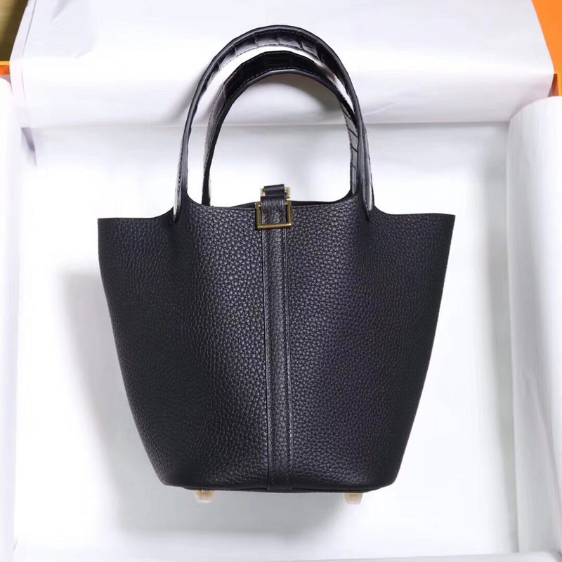 Understated bag shown from front angle