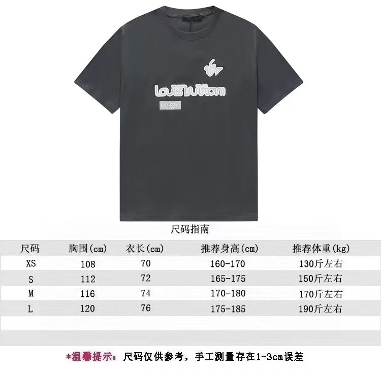 Close-up detail shot of Louis Vuitton cotton t-shirt with logo-detail design