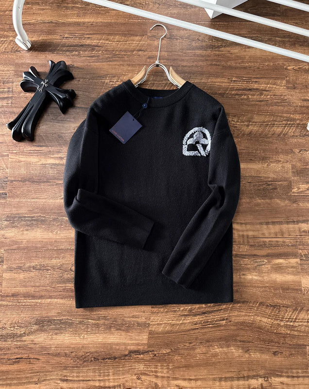 Full styled look of Louis Vuitton luxury clothing with logo-detail design