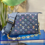 Side profile of structured signature women's handbag – women's statement bag