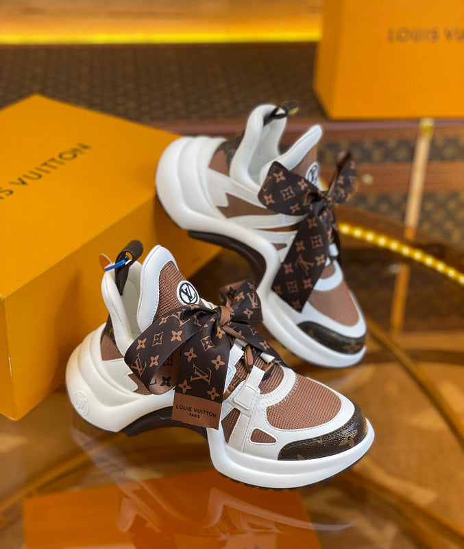 Louis Vuitton Chocolate Brown Chunky Platform Sneakers - Front View