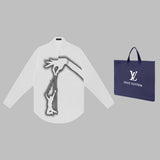Front view of Louis Vuitton luxury clothing with monogram-inspired silhouette