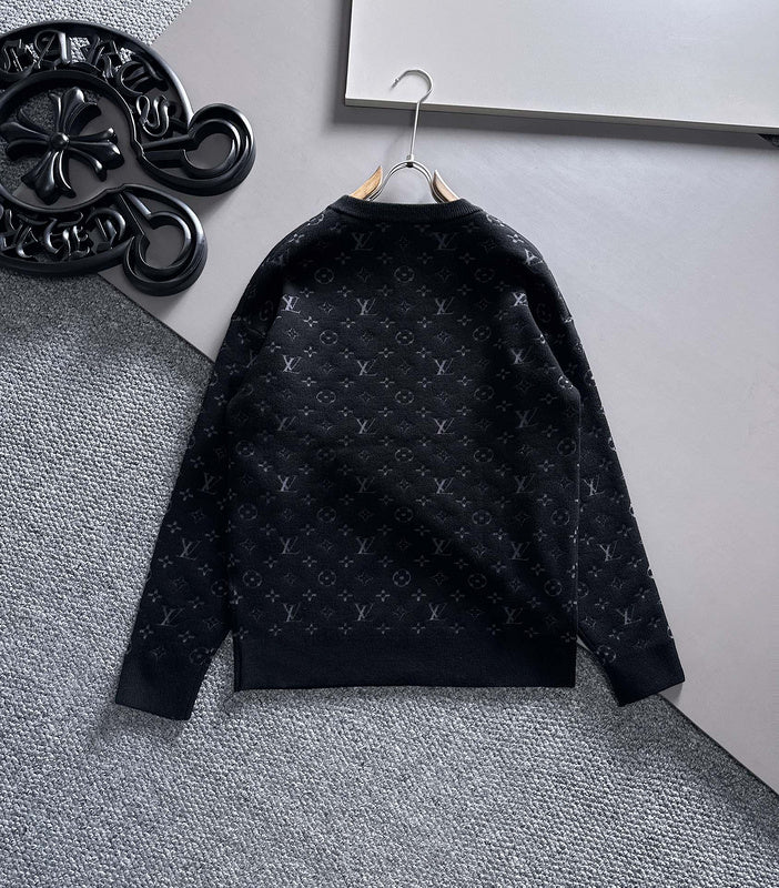 Close-up detail shot of Louis Vuitton luxury clothing with logo-detail design