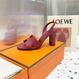 Hermès Camel Block Heel Sandals - Lifestyle Styling Shot