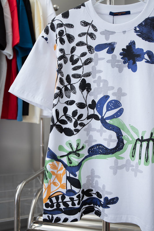 Flat lay presentation of Louis Vuitton cotton t-shirt with signature branding