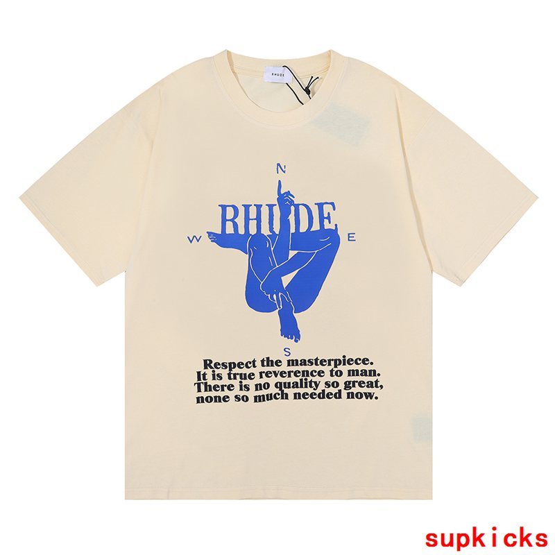 Side profile of Rhude luxury clothing with contemporary cut