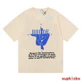 Side profile of Rhude luxury clothing with contemporary cut