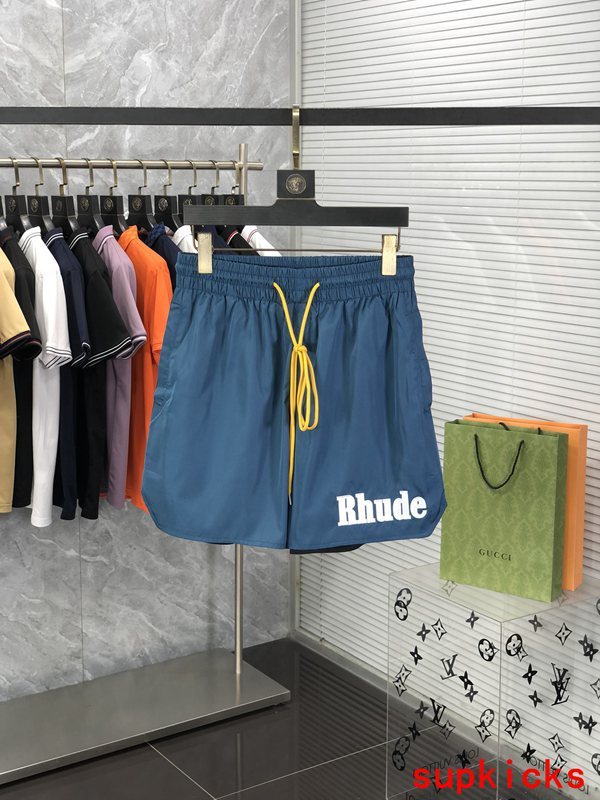 Front view of Rhude luxury clothing with label-forward styling