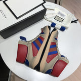 Side profile of Gucci stone beige sneakers chunky sole construction