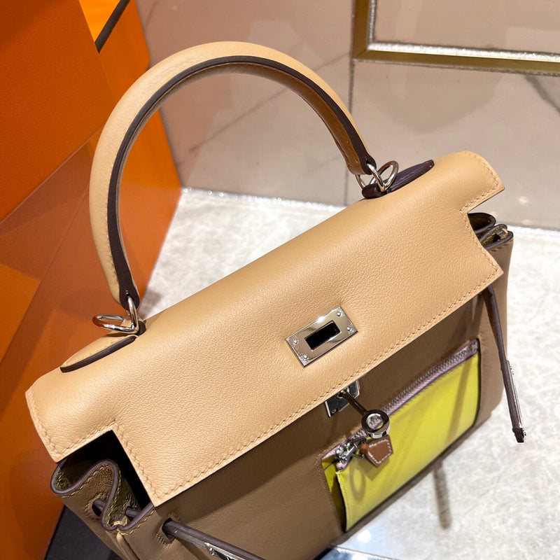 Side view of modern structured handbag