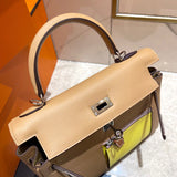 Side view of modern structured handbag