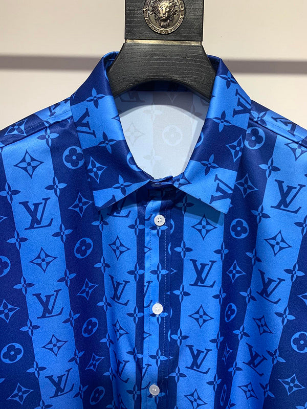 Close-up detail shot of Louis Vuitton cotton t-shirt with signature branding