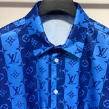 Close-up detail shot of Louis Vuitton cotton t-shirt with signature branding