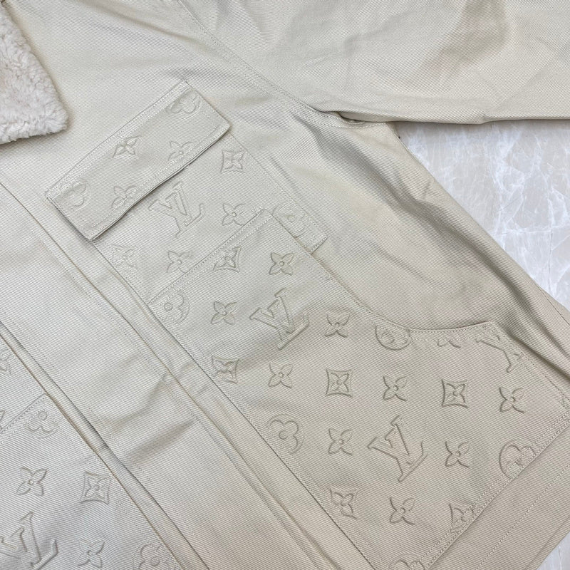 Front view of Louis Vuitton luxury clothing with monogram-inspired silhouette