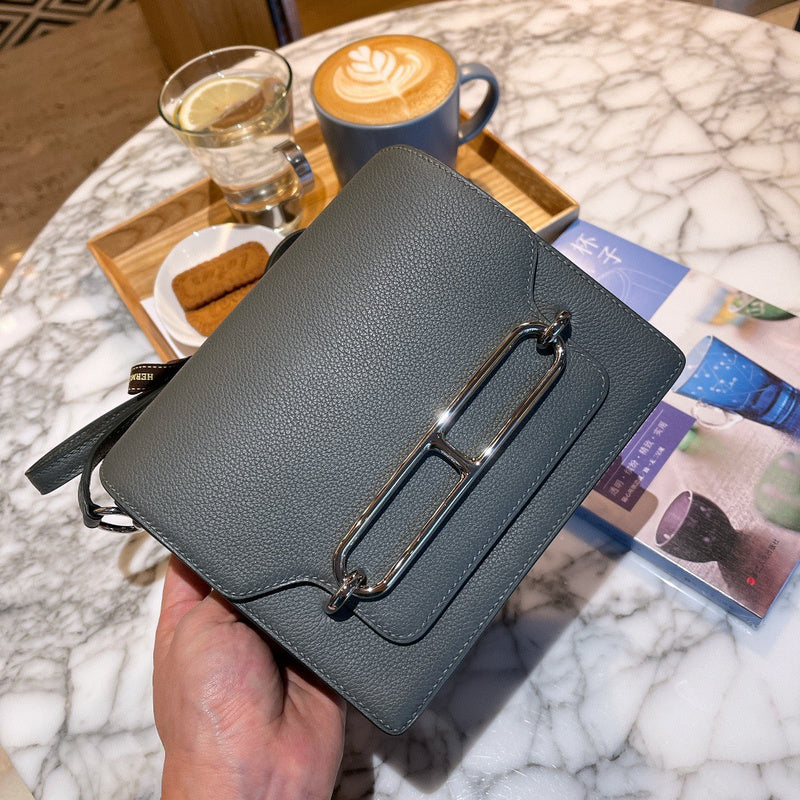 Understated bag shown from front angle