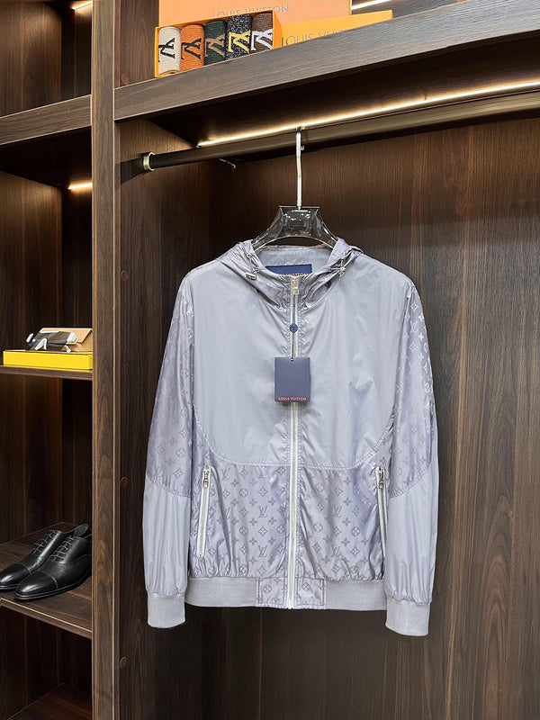 Front view of Louis Vuitton luxury clothing with label-forward styling