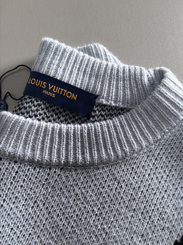 Front view of Louis Vuitton luxury clothing with signature branding