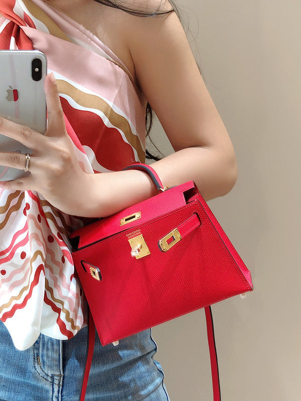 Side view of sophisticated structured handbag