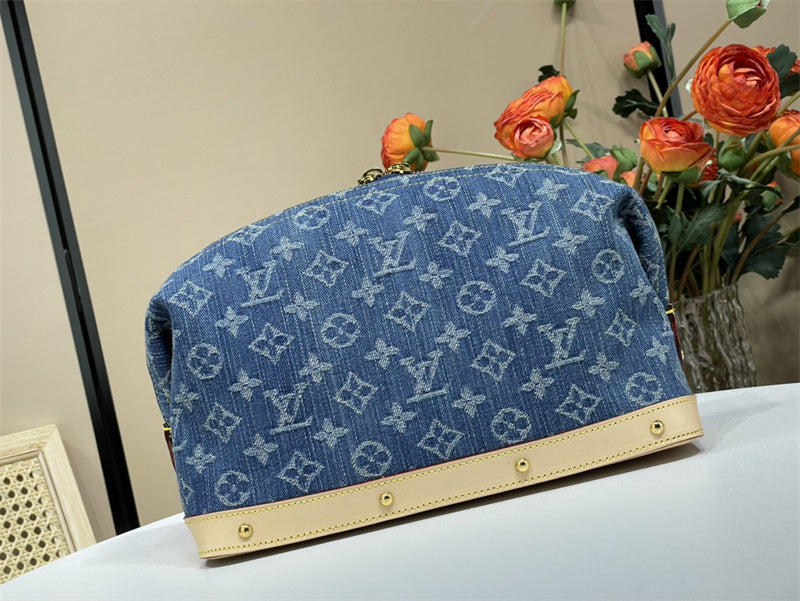  Understated crossbody bag carried on shoulder