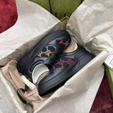 Side profile of Gucci all-black sneakers retro runner design