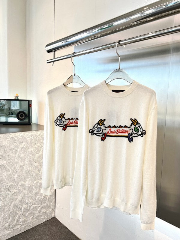 Front view of Louis Vuitton luxury clothing with monogram-inspired silhouette