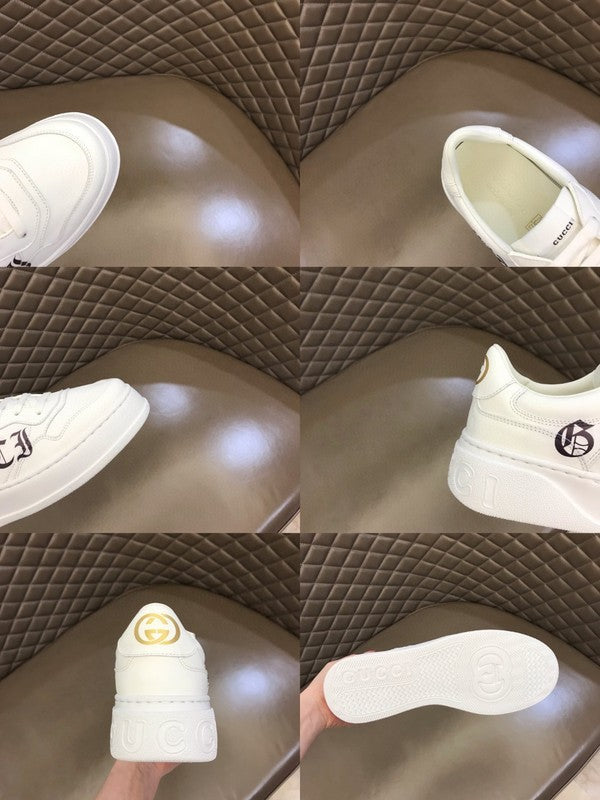 Side profile of Gucci soft grey sneakers premium leather build