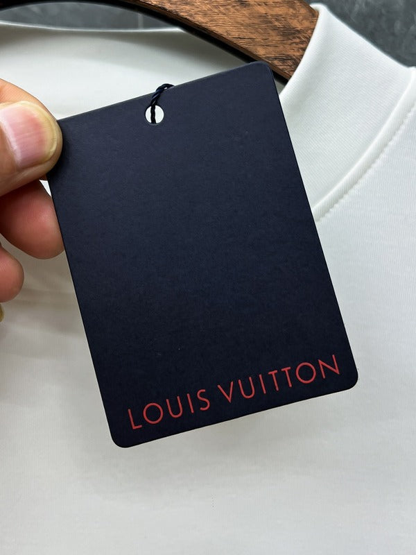 Close-up detail shot of Louis Vuitton luxury clothing with streetwear-inspired cut