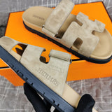 Hermès Chocolate Brown Block Heel Sandals - Toe Detail View