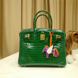 Side view of classic structured handbag