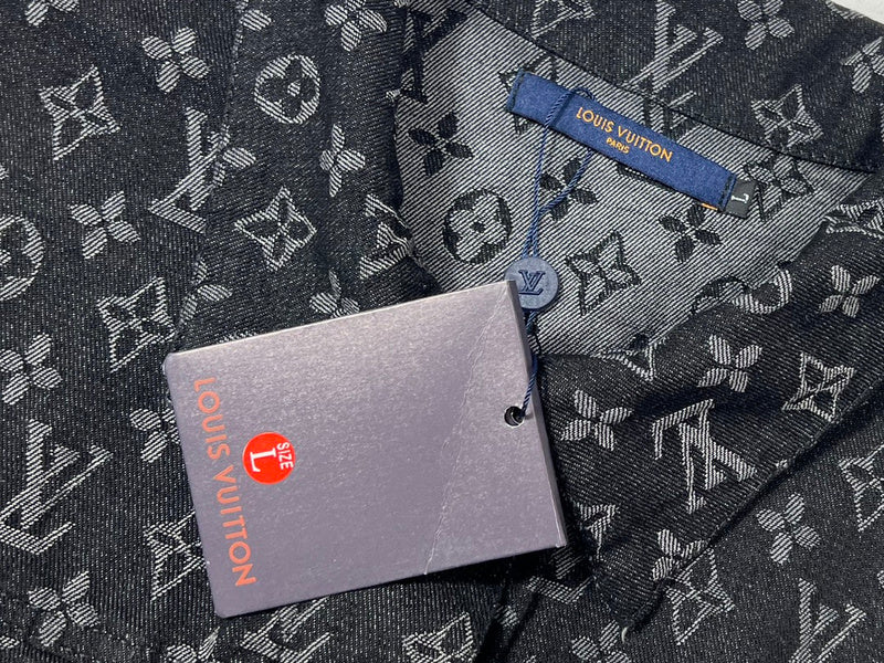 Back view of Louis Vuitton luxury clothing with signature branding