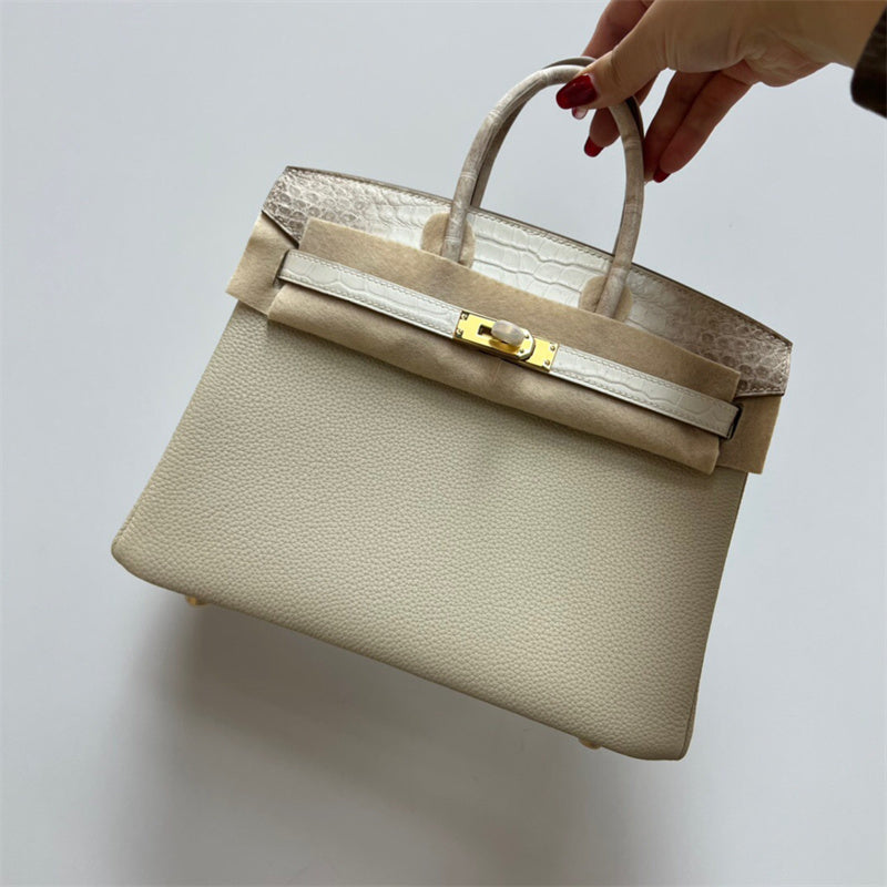 Side view of crisp structured handbag