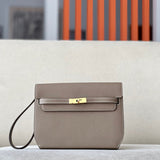 Side view of poised structured handbag