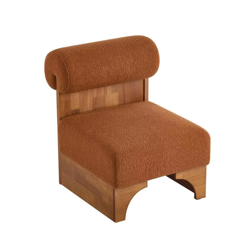 Modern Boucle Lounge Chair, Solid Wood Frame, Rolled Backrest