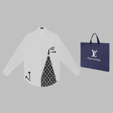 Front view of Louis Vuitton luxury clothing with monogram-inspired silhouette