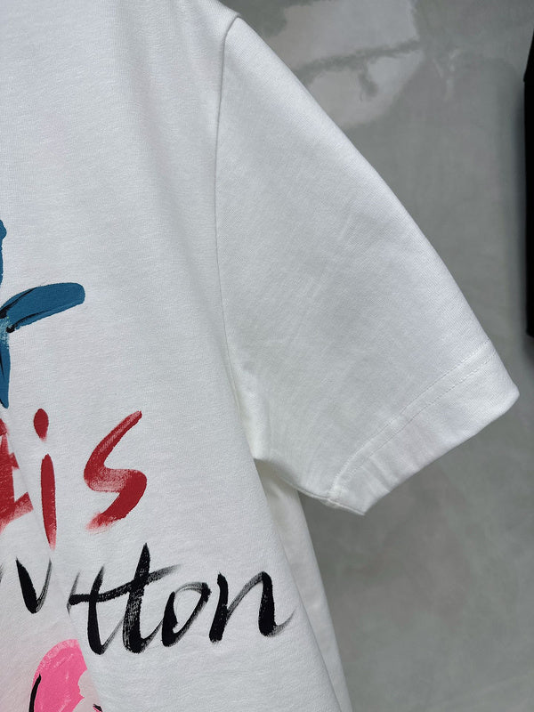 Close-up detail shot of Louis Vuitton cotton t-shirt with streetwear-inspired cut