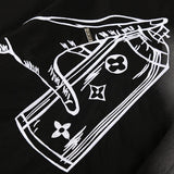 Side profile of Louis Vuitton luxury clothing with monogram-inspired silhouette