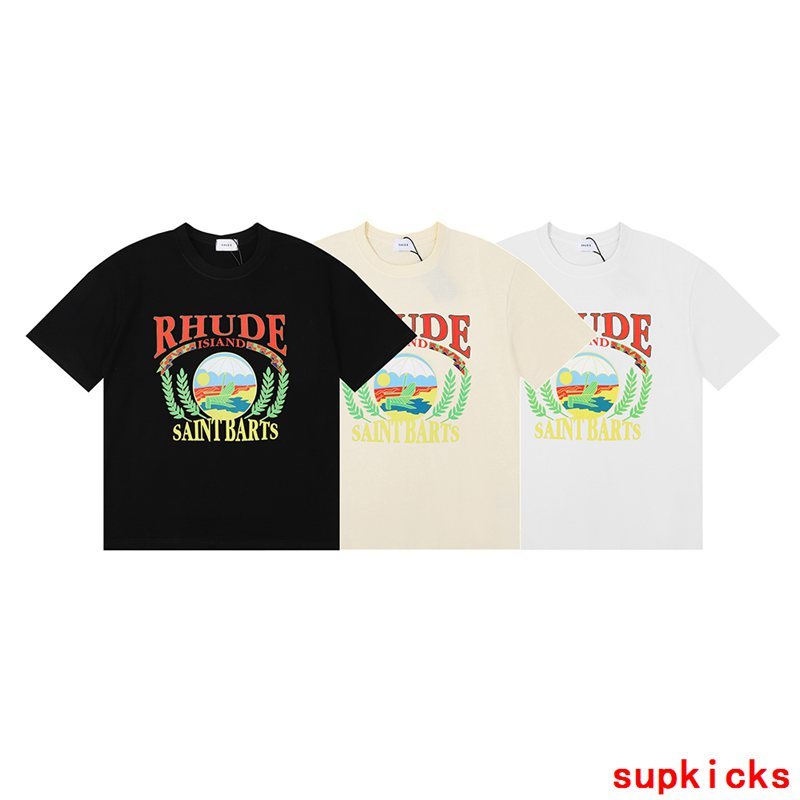 Back view of Rhude luxury clothing with signature branding
