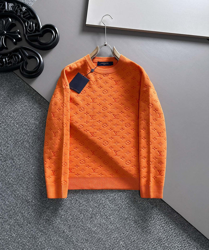 Front view of Louis Vuitton luxury clothing with label-forward styling
