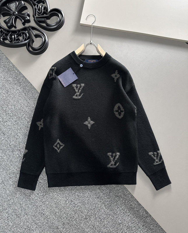Back view of Louis Vuitton luxury clothing with signature branding