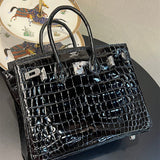 Side view of poised structured handbag