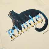 Close-up detail shot of Rhude luxury clothing with logo-detail design