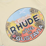 Side profile of Rhude luxury clothing with signature branding
