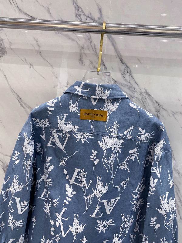 Back view of Louis Vuitton luxury clothing with label-forward styling