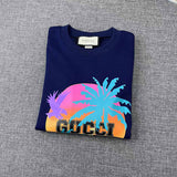 Side profile of Gucci luxury clothing with signature branding