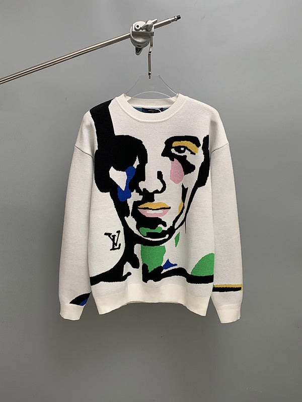 Front view of Louis Vuitton luxury clothing with logo-detail design