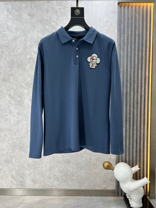 Front view of Louis Vuitton luxury clothing with logo-detail design