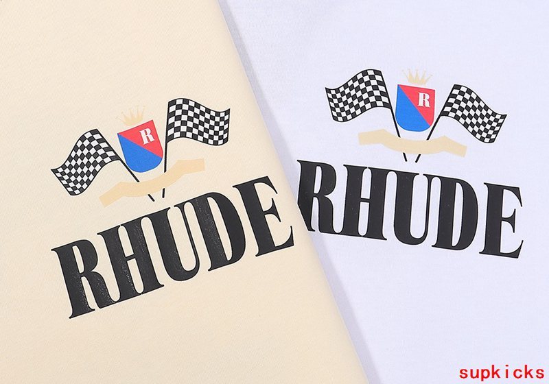 Front view of Rhude luxury clothing with everyday silhouette