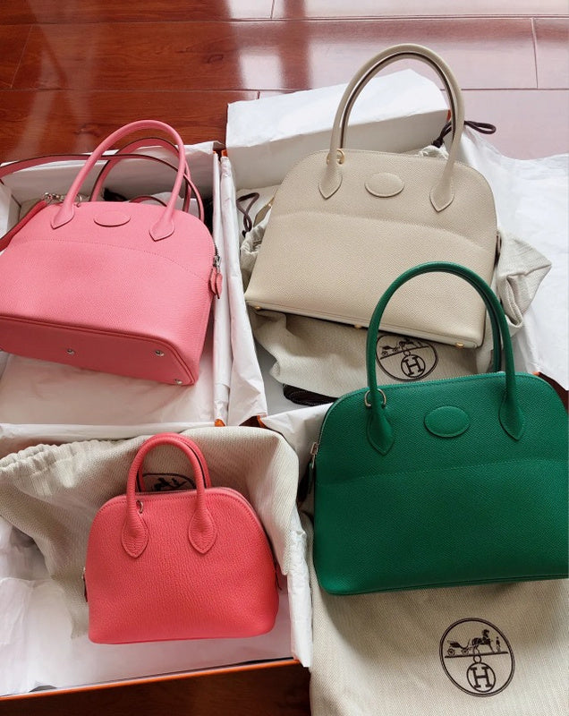 Side view of tailored structured handbag