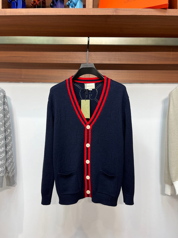 Back view of Gucci luxury clothing with label-forward styling