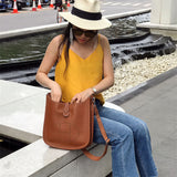Side view of contemporary structured handbag